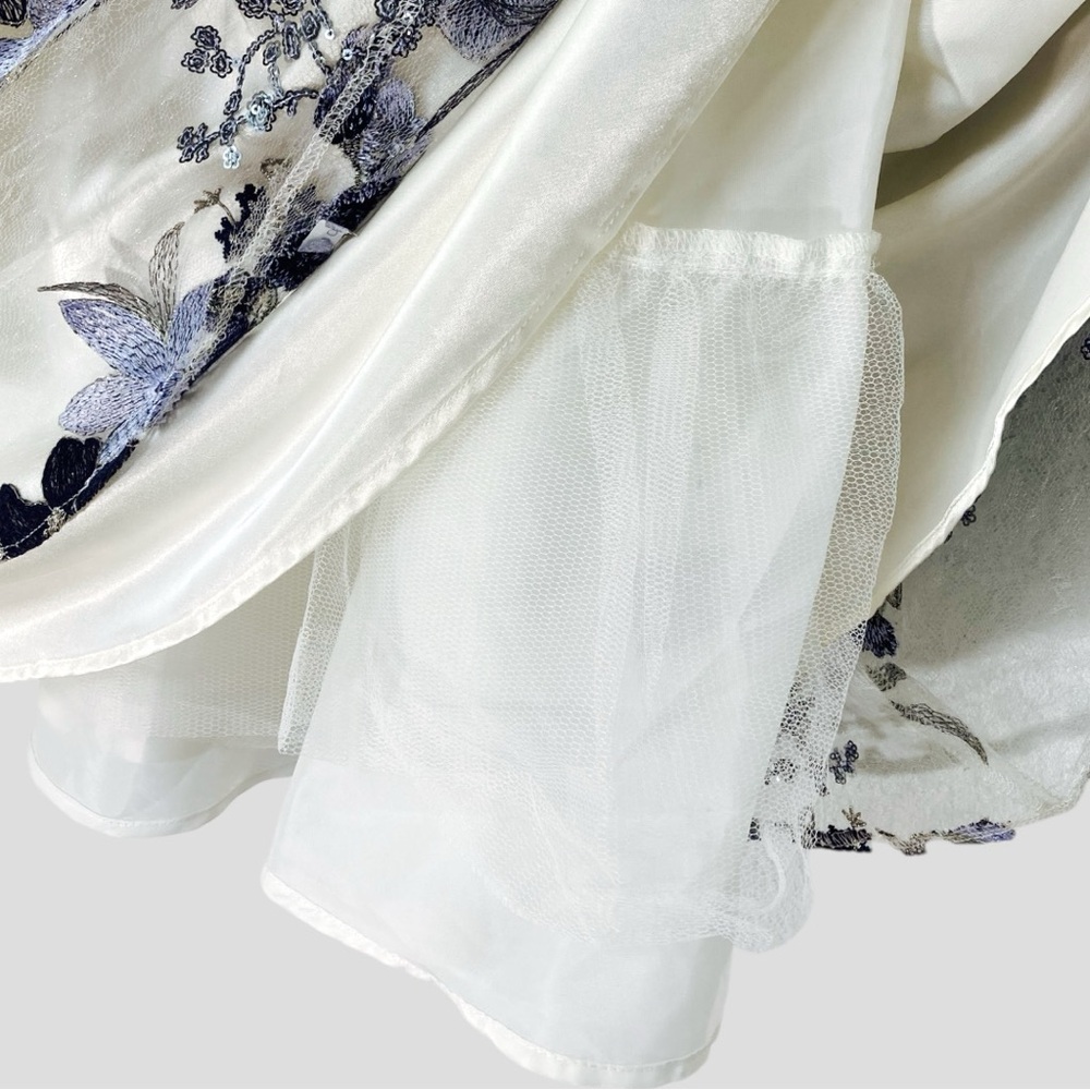 Tahari ASL‎ Embroidered Mesh Dress 8 Blue Silver Fairy Garden Prom Y2K Revival - Picture 7 of 12